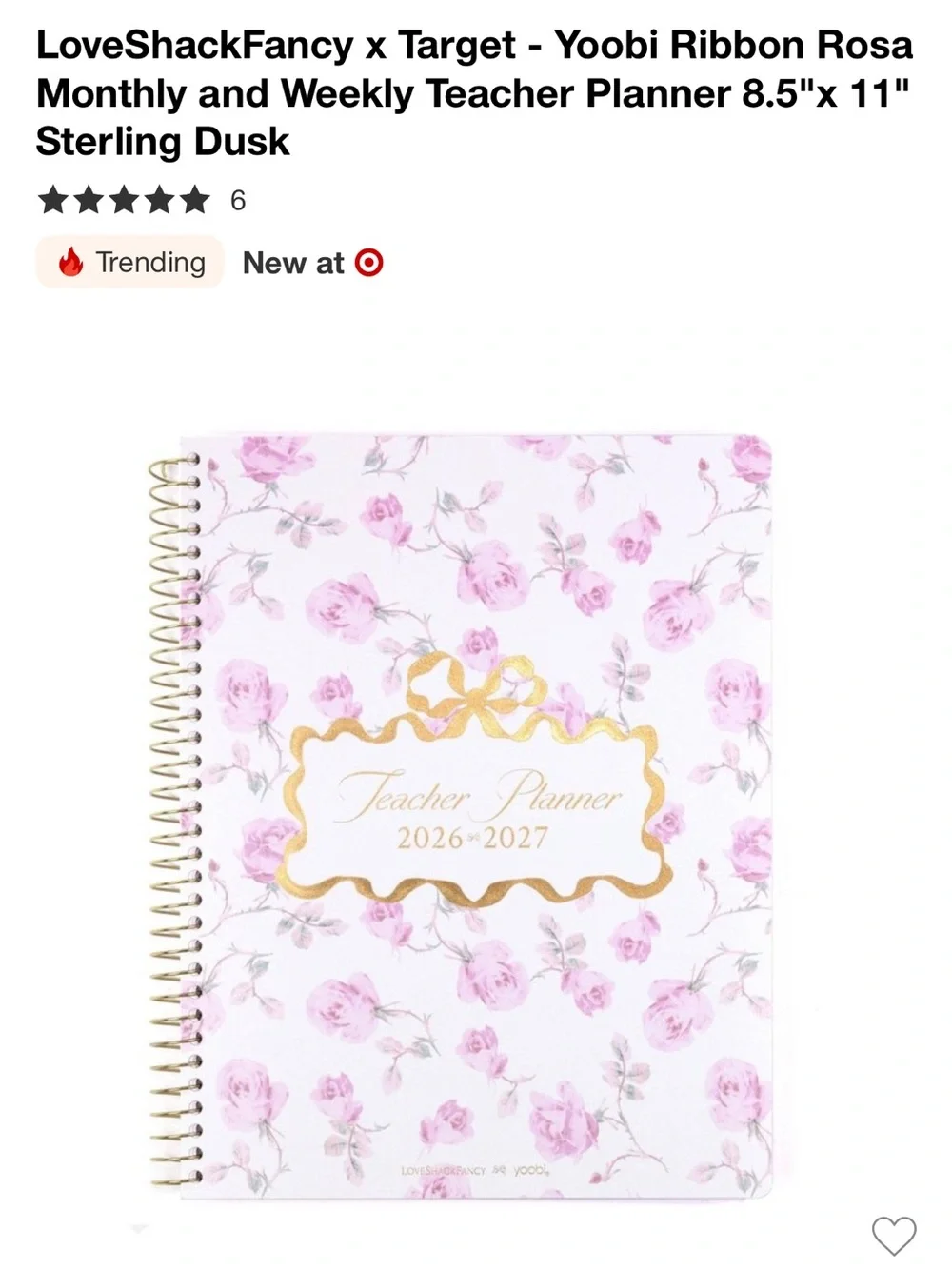 💗🎯 LoveShackFancy x Target - Yoobi Monthly & Weekly Teacher Planner 8.5